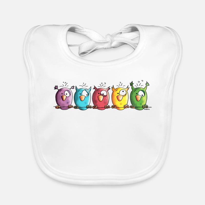 Funny Owls - Eule - Vogel - Baby Bio-Lätzchen - Weiß