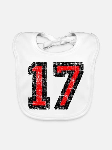 Zahl 17 (Vintage Rot) 17. Geburtstag Nr. 17 - Baby Bio-Lätzchen - Weiß - Vorne