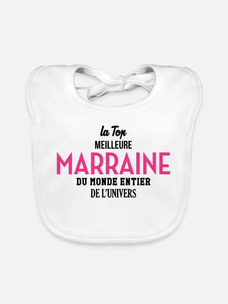 Marraine / Tante / Tata / Famille / Filleul - Bavoir bio Bébé - blanc - Devant