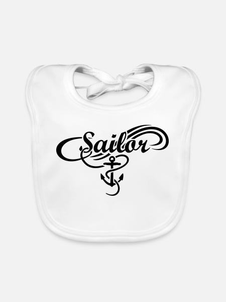 Sailor Anker Waves Segler Segel Segeln - Baby Bio-Lätzchen - Weiß - Vorne