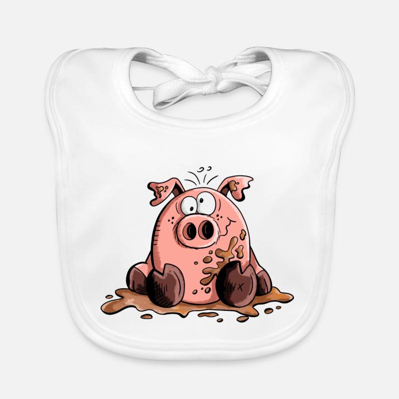 Cochon dans la boue - Cochons - Cadeau - Bavoir bio Bébé - blanc