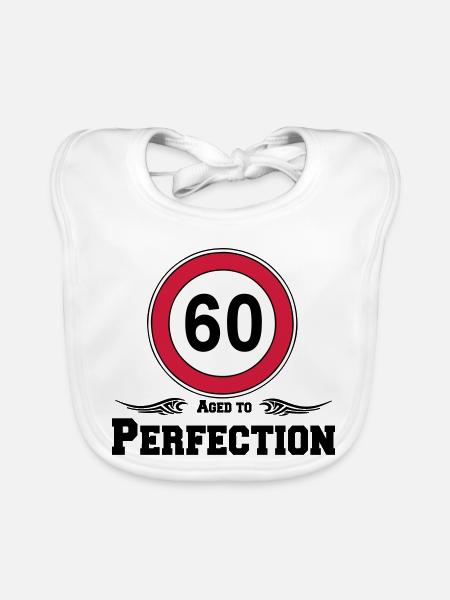 60e anniversaire, 60 ans vieilli à la perfection (25) - Bavoir bio Bébé - blanc - Devant