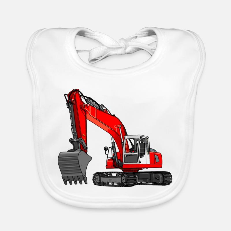 Excavator red Organic Baby Bibs