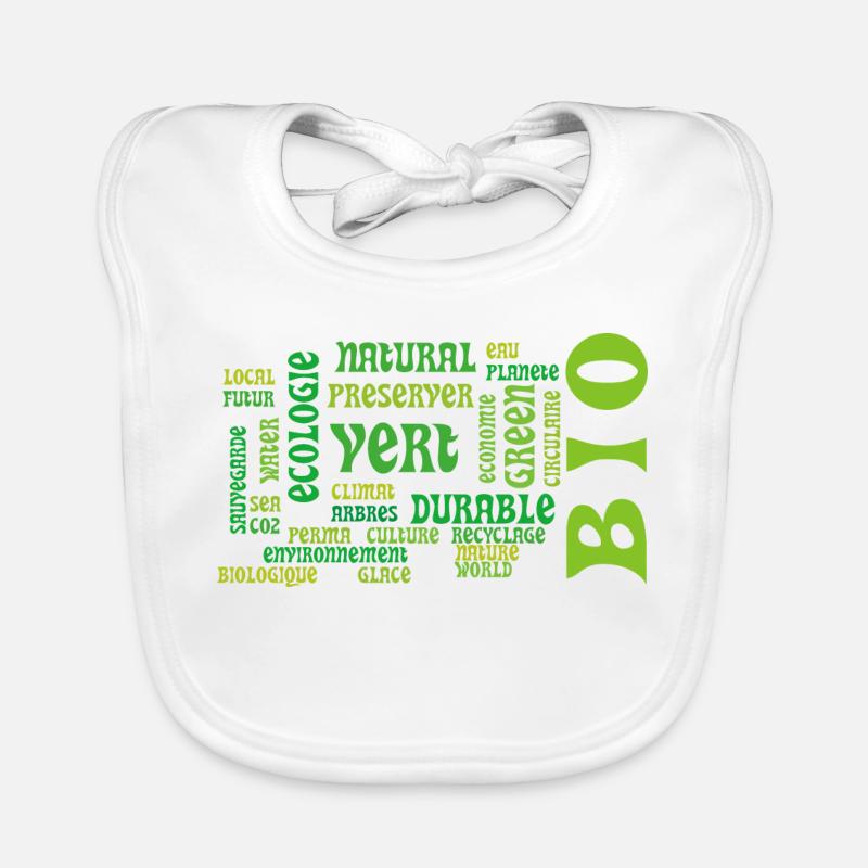 Bio et Ecologie : nuage vert de mots clés Bavoir bio Bébé