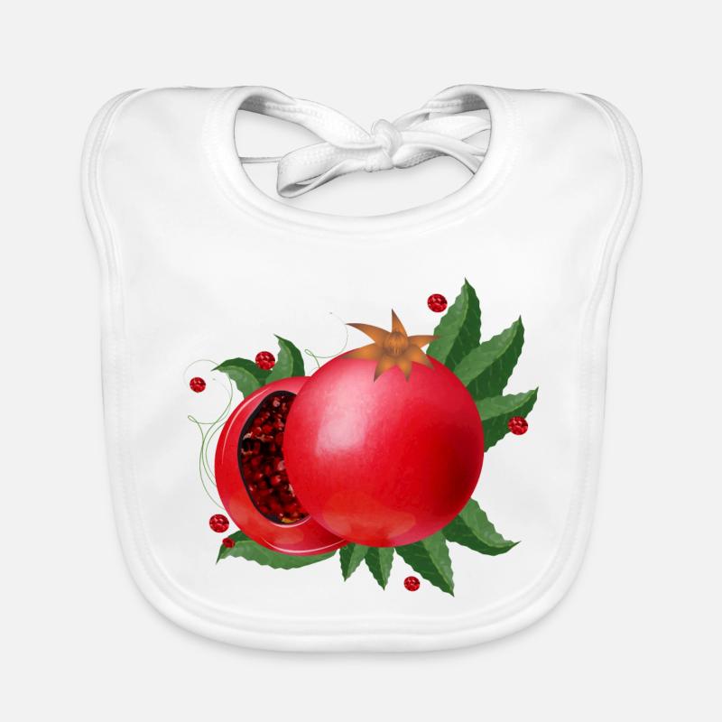 blood-red open pomegranates with leaves Organic Baby Bibs