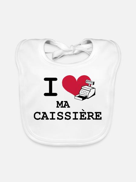 I love ma caissière - Bavoir bio Bébé - blanc - Devant