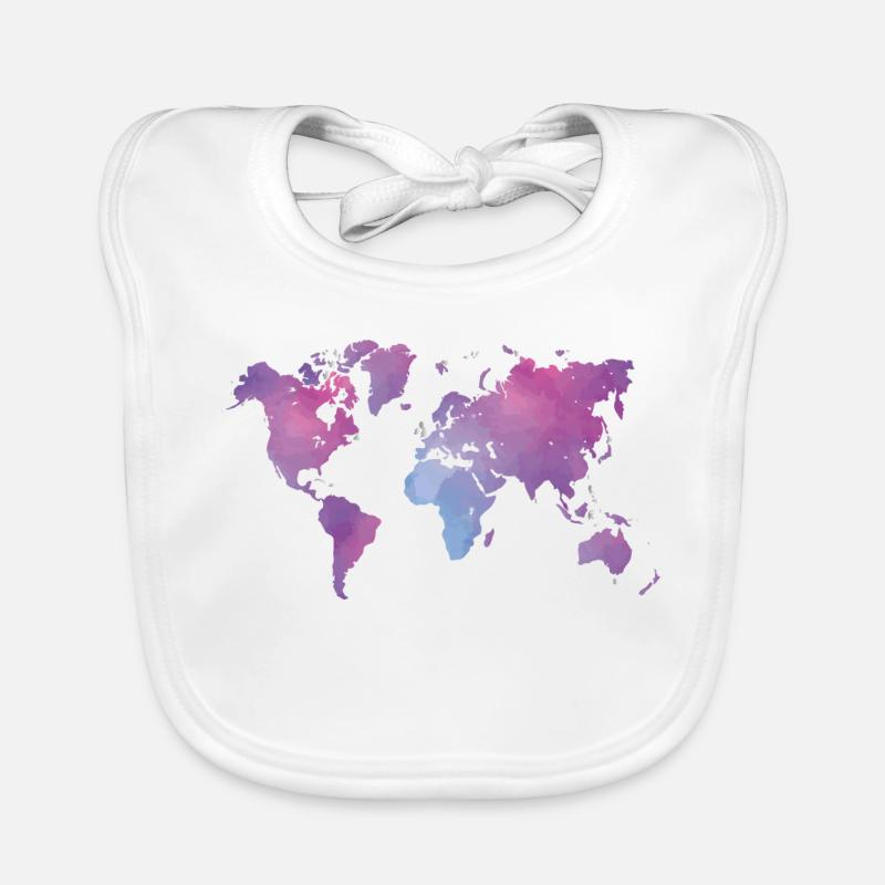 Carte du monde à l’aquarelle aux couleurs pastel - Bavoir bio Bébé - blanc