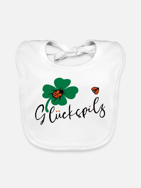 Glückspilz Kleeblatt Glück - Baby Bio-Lätzchen - Weiß - Vorne