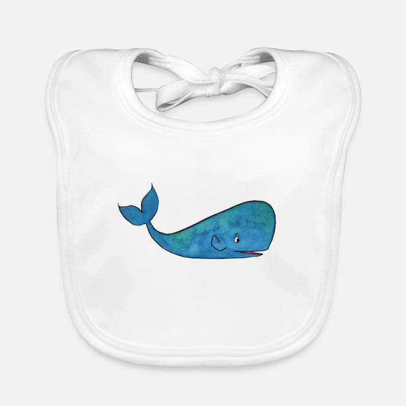 Illustration ludique de baleine bleue - Bavoir bio Bébé - blanc