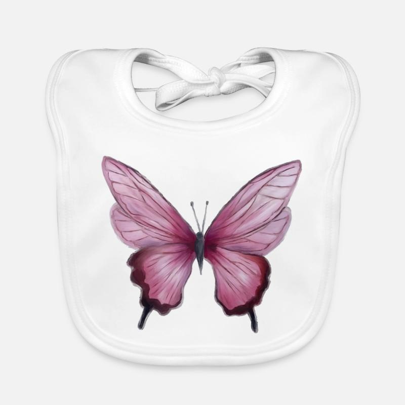 Papillon aquarelle rose tendre - Bavoir bio Bébé - blanc