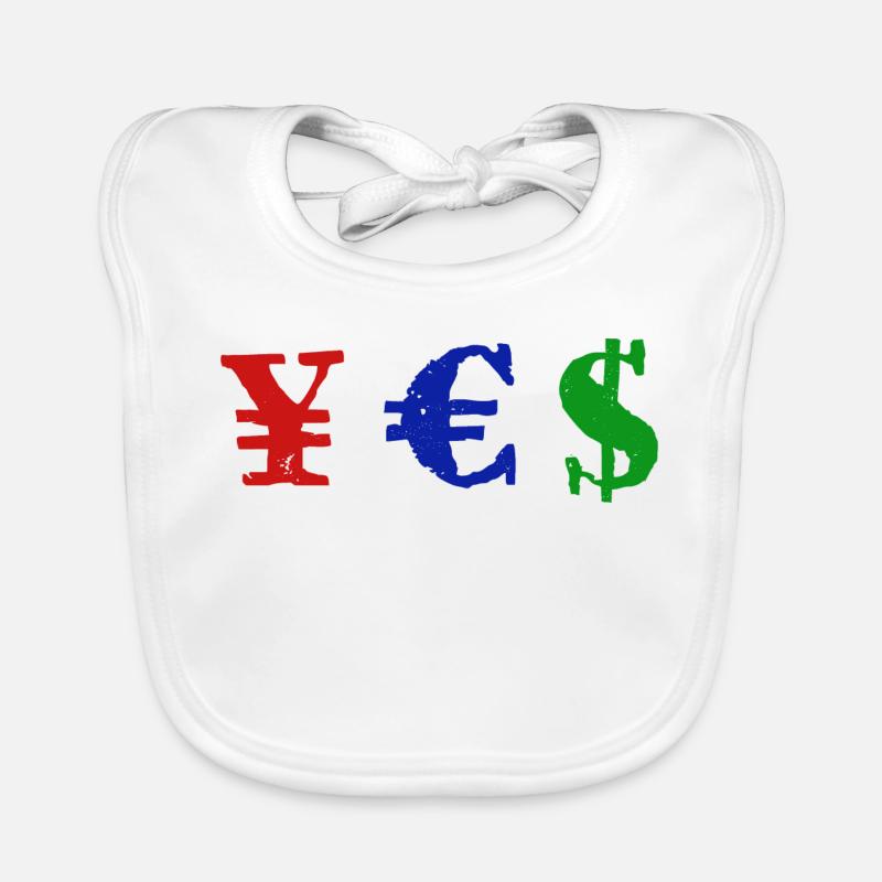 Yen Euro Dollar - YES - Bavoir bio Bébé - blanc