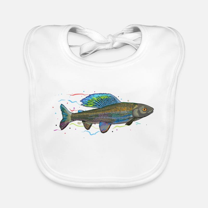 Chromatischer irisierender Fisch – Äsche - Baby Bio-Lätzchen - Weiß