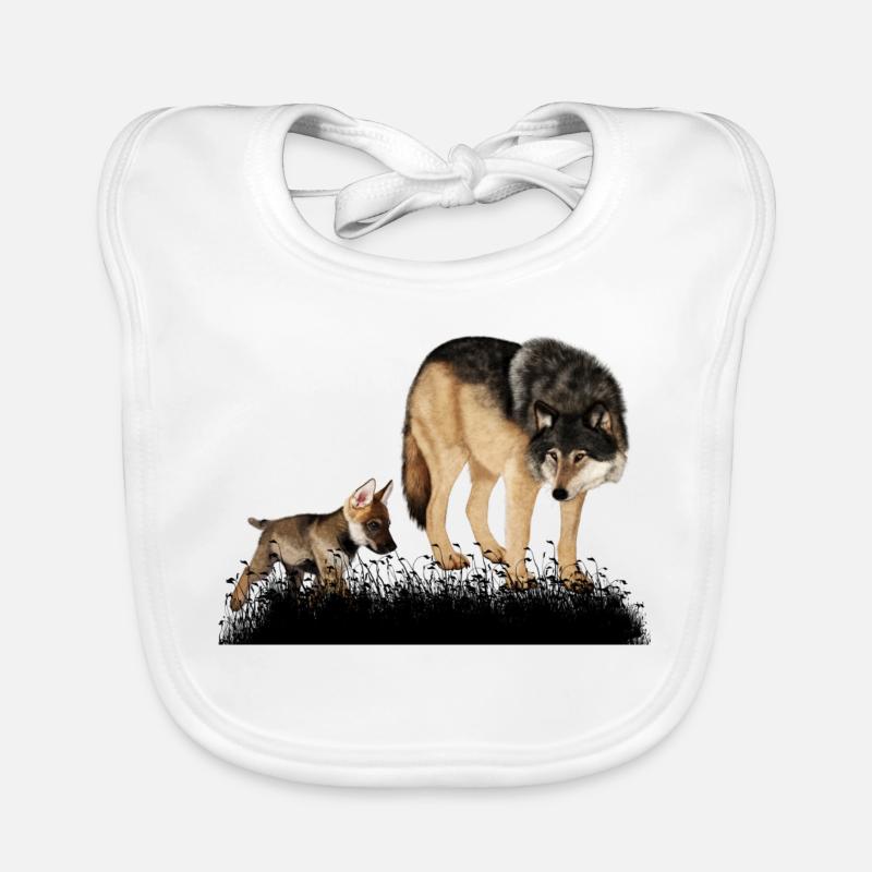 Stunning wolf with puppy in the woods Organic Baby Bibs