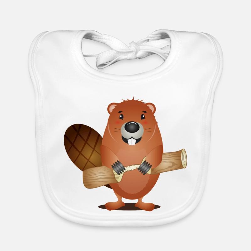 Cute rodent beaver with nibbled wood Organic Baby Bibs