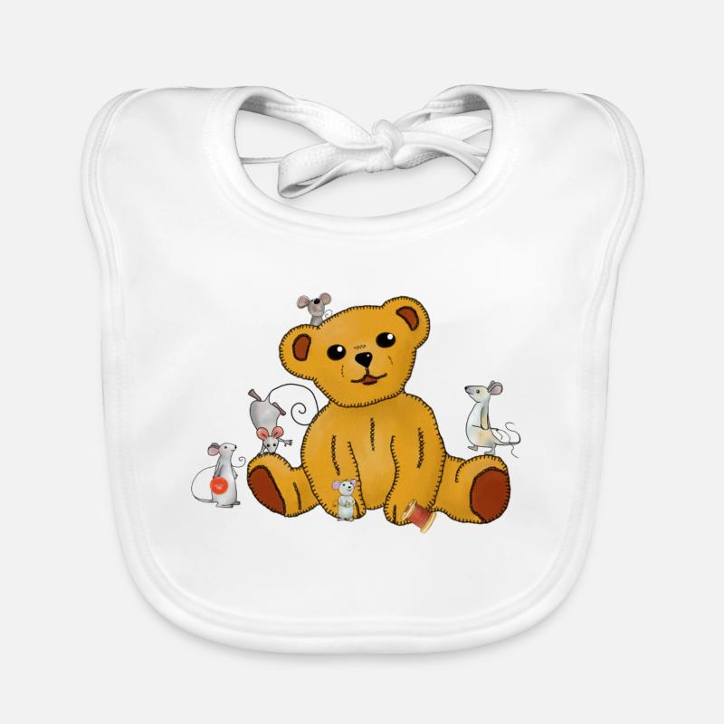 Mäuse nähen Teddy - Baby Bio-Lätzchen - Weiß