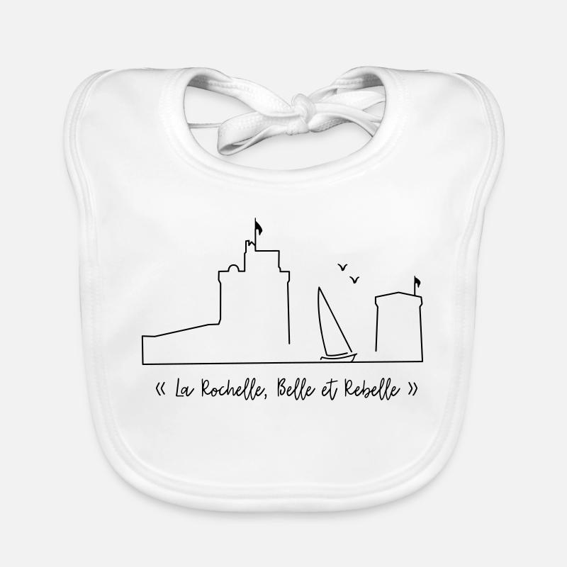 La Rochelle design noir - by Nicolas Poitevin - Bavoir bio Bébé - blanc
