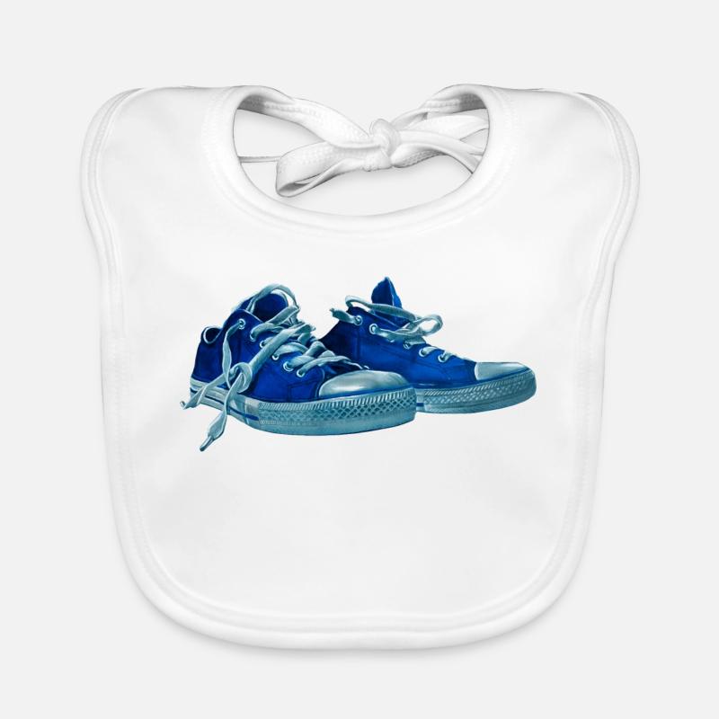 Blauer Sneaker Druck  - Baby Bio-Lätzchen - Weiß