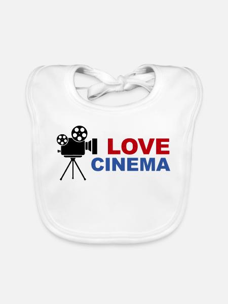 Love Cinema Bold Red Blue Typography - Organic Baby Bibs - white - Front