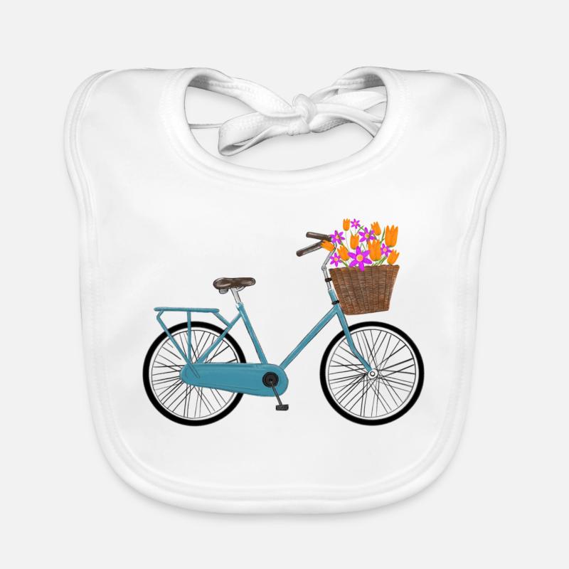 Fahrrad mit bunten Blumen im Korb Baby Bio-Lätzchen