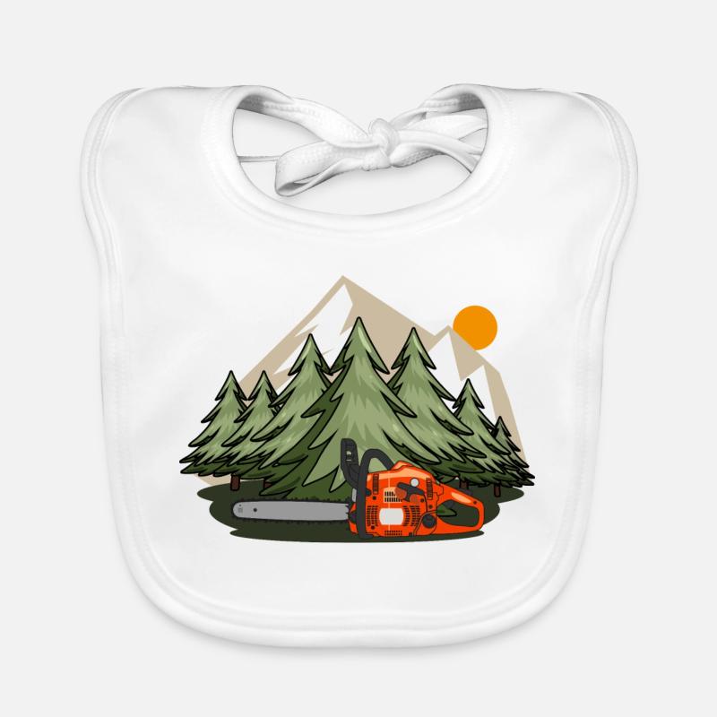 Chainsaw with forest and mountains Organic Baby Bibs