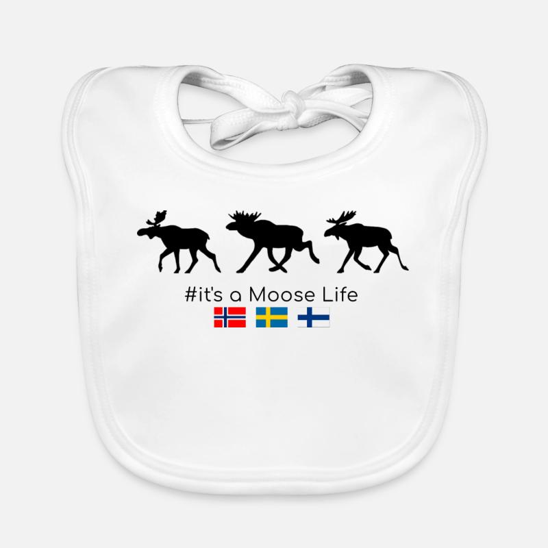 Observation d’orignaux en Scandinavie - Bavoir bio Bébé - blanc