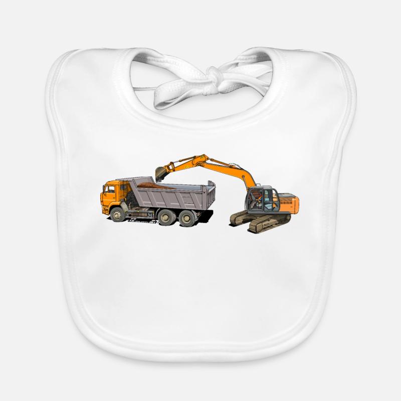 Excavator loads trucks Organic Baby Bibs