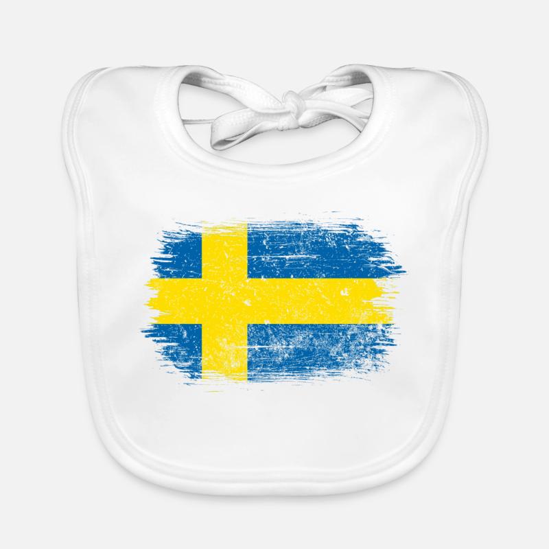 Drapeau suédois du Brush - Bavoir bio Bébé - blanc