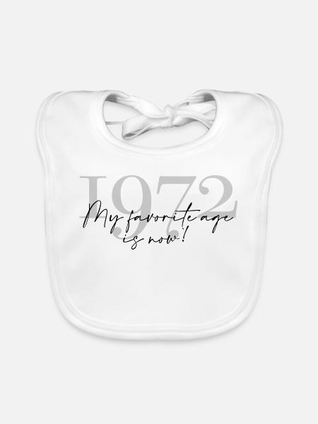 Vintage Year 1972 Script - Organic Baby Bibs - white - Front