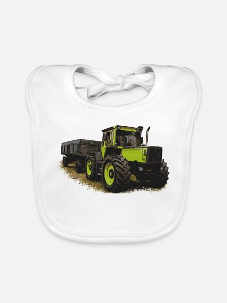 MB trac 1600 turbo avec remorque - Bavoir bio Bébé - blanc - Devant