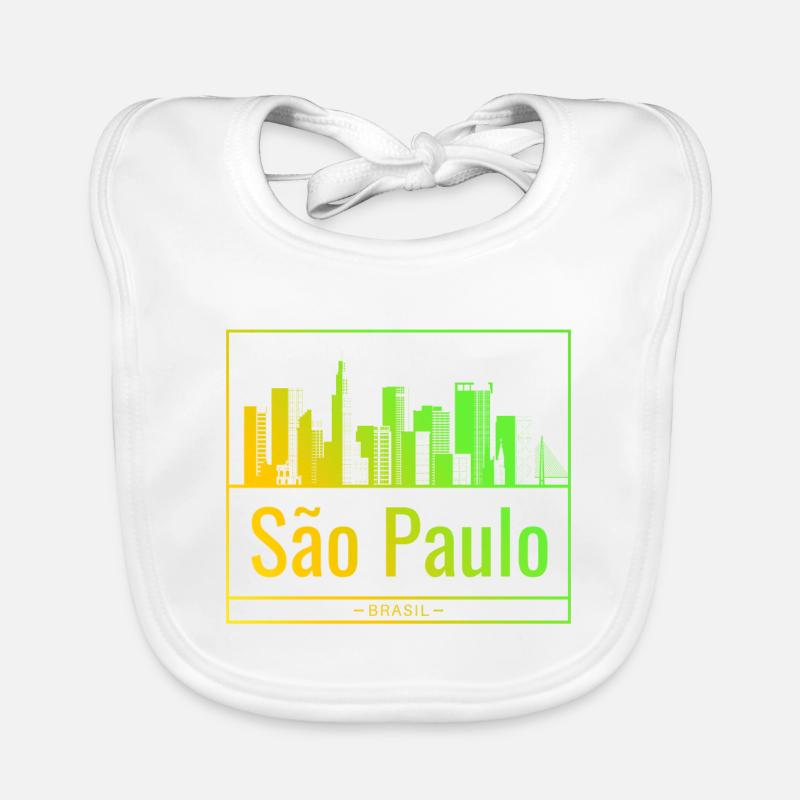 La skyline de São Paulo en dégradé néon - Bavoir bio Bébé - blanc