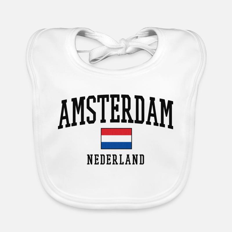 Art du drapeau d’Amsterdam Néerlandais - Bavoir bio Bébé - blanc