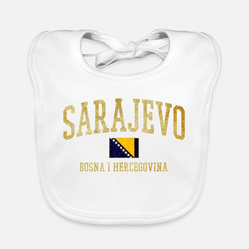 Lettrage doré de Sarajevo avec drapeau bosnien Bavoir bio Bébé