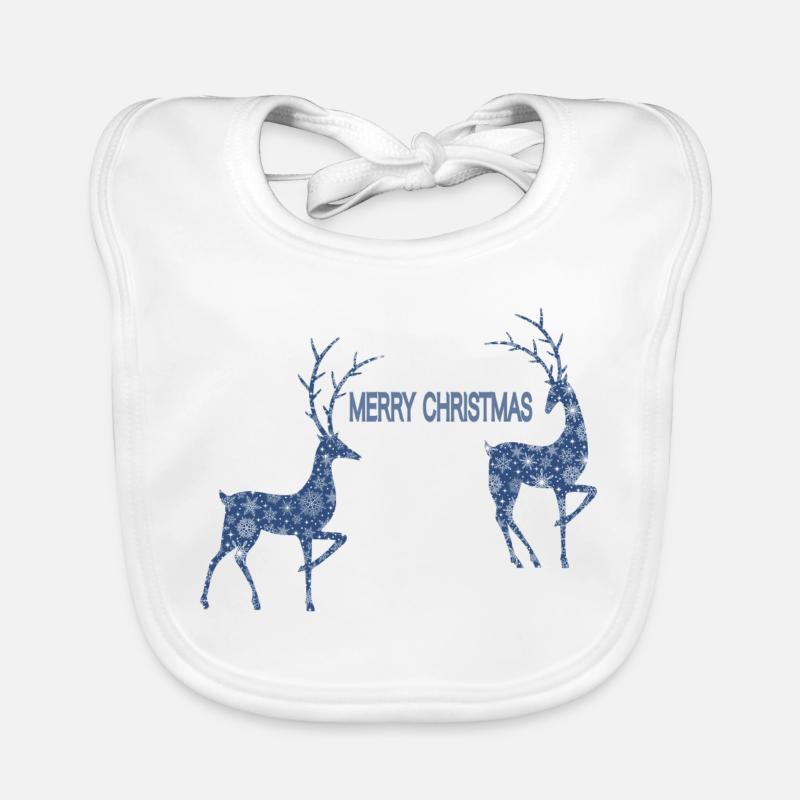 Blue reindeer couple for Christmas Organic Baby Bibs