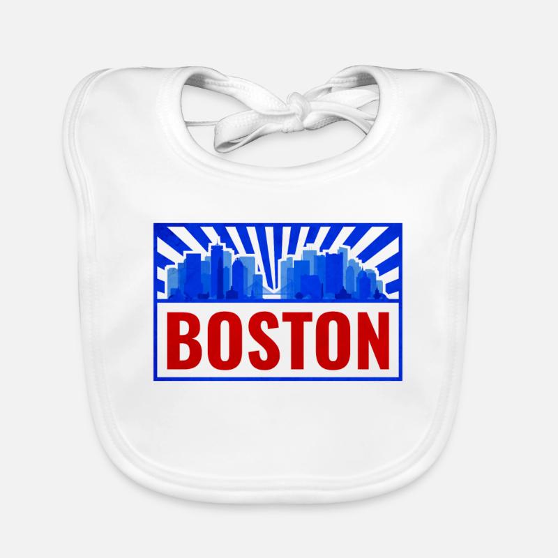 Boston Skyline Retro Red Blue Organic Baby Bibs
