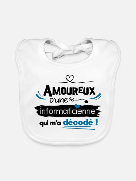 Amoureux d'une informaticienne ! humour geek - Bavoir bio Bébé - blanc - Devant