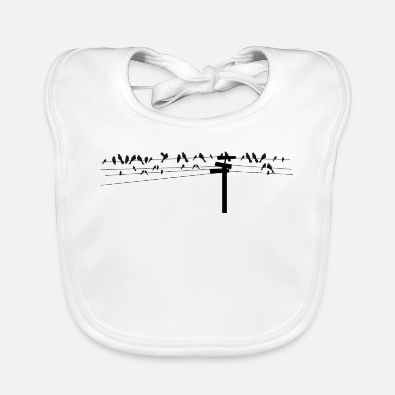 Vögel sitzen gemeinsam auf einer Stromleitung Baby Bio-Lätzchen