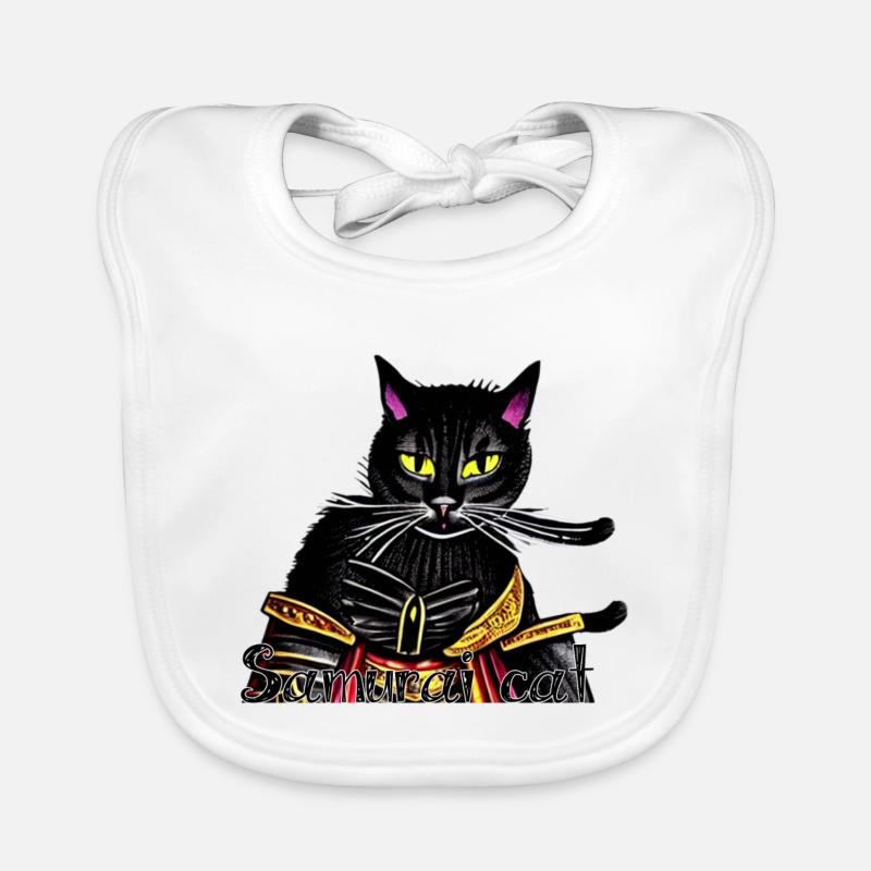 Chat samouraï avec une armure dorée - Bavoir bio Bébé - blanc