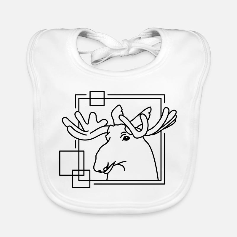 Moose in Geometric Shape - Line Art Design Organic Baby Bibs