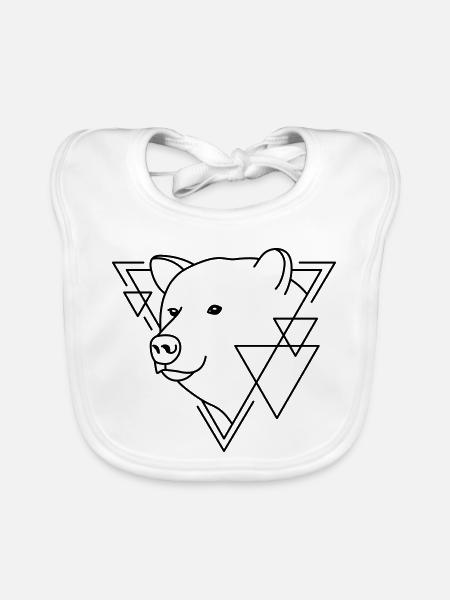 Bear in Geometric Shape - Line Art Design - Organic Baby Bibs - white - Front