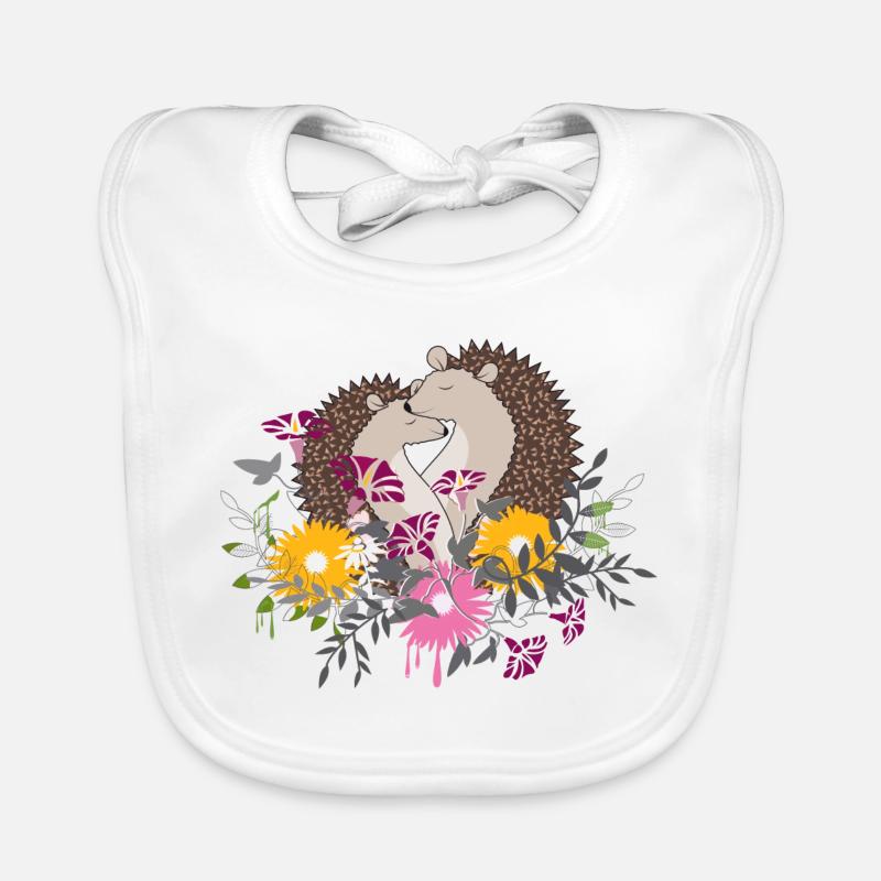 Zwei kleine Igel sitzen gemeinsam im Blumenbeet Baby Bio-Lätzchen