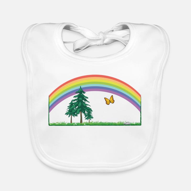 RAINBOW Regenbogen mit Wiese und Schmetterling Baby Bio-Lätzchen