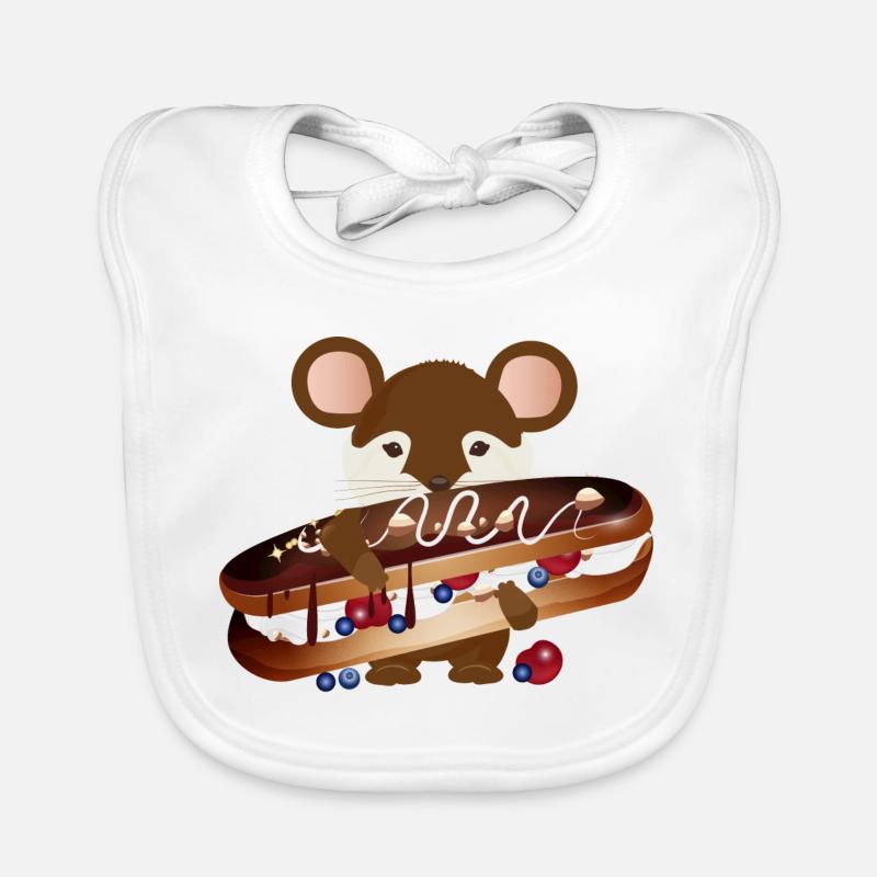 cute mouse with delicious chocolate éclair Organic Baby Bibs