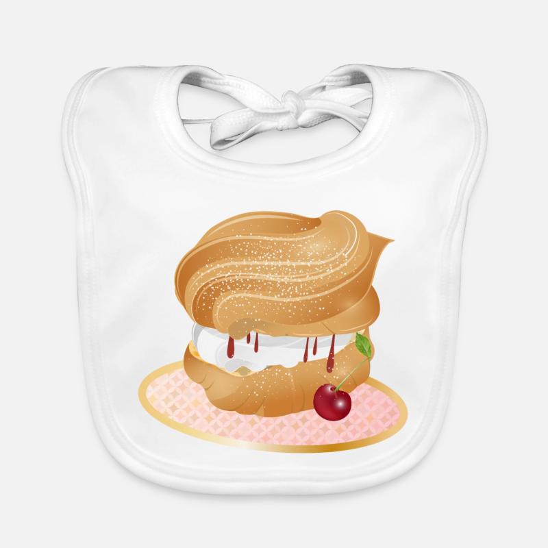 Mit Sahne und Kirsche gefüllter Windbeutel Baby Bio-Lätzchen