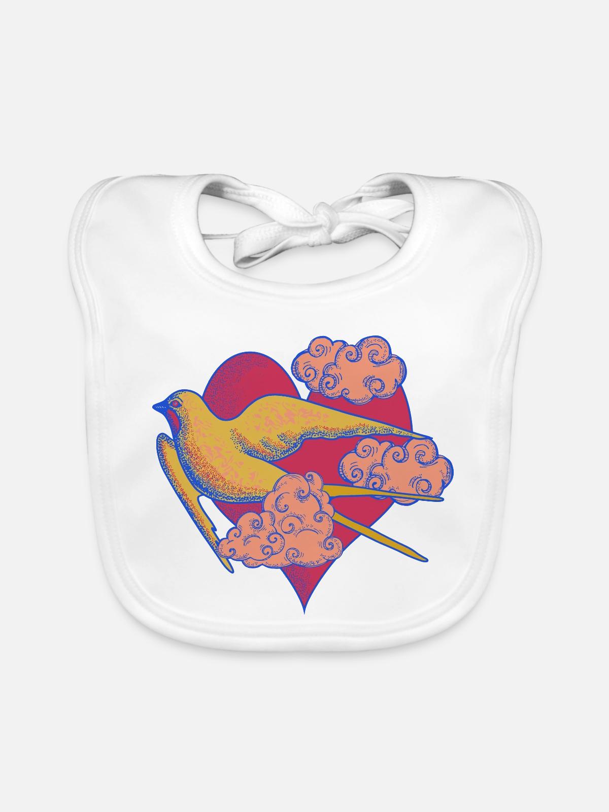 Herzvogel im Pop-Art Stil - Baby Bio-Lätzchen - Weiß - Vorne