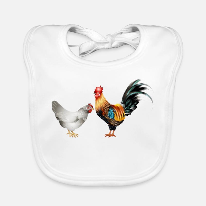 stately colourful rooster with a hen Organic Baby Bibs