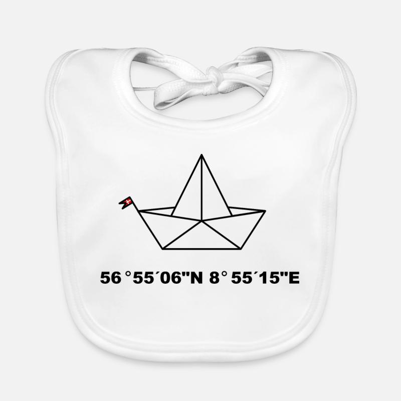 Folding boat, Ejerslev Havn coordinates design Organic Baby Bibs