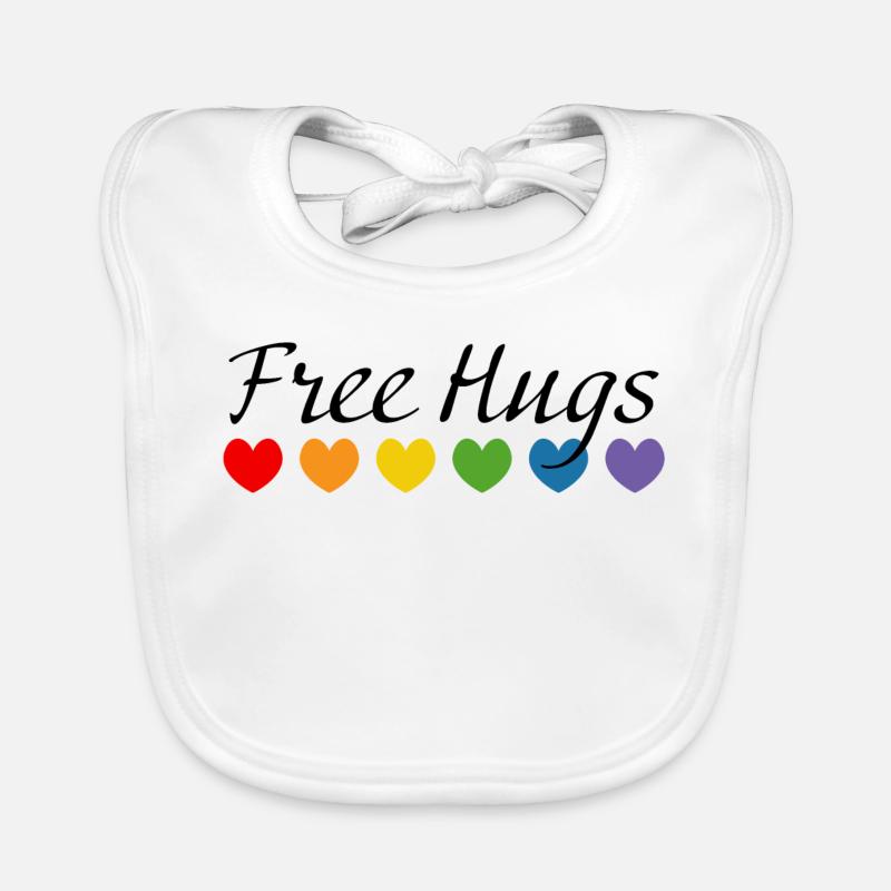 Rainbow Hearts Free Hugs noir Bavoir bio Bébé
