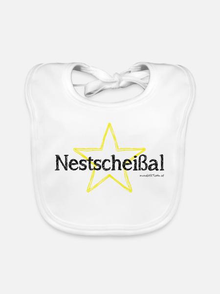 Nestscheißerl - Nesthäkchen - Nestküken - JüngsteR - Baby Bio-Lätzchen - Weiß - Vorne