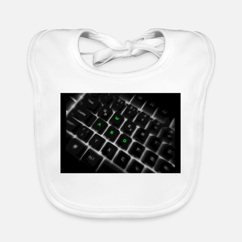 WASD Neon Keyboard Art Print - Baby Bio-Lätzchen - Weiß