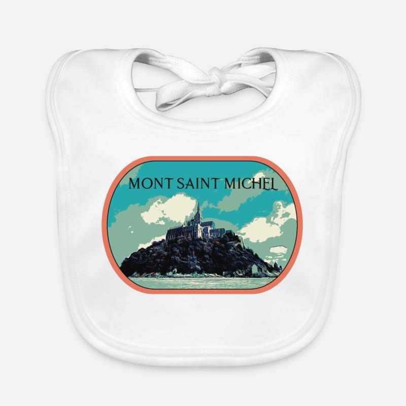 Illustration in Blau und Grün des Mont Saint Michel Baby Bio-Lätzchen